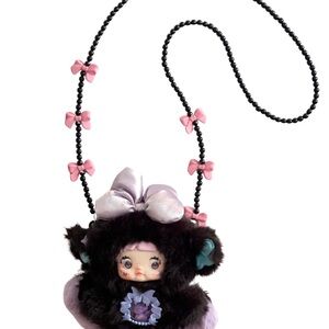 Carrying Strap Crossbody Beaded Bow Leash for Vinyl Plush Figurine